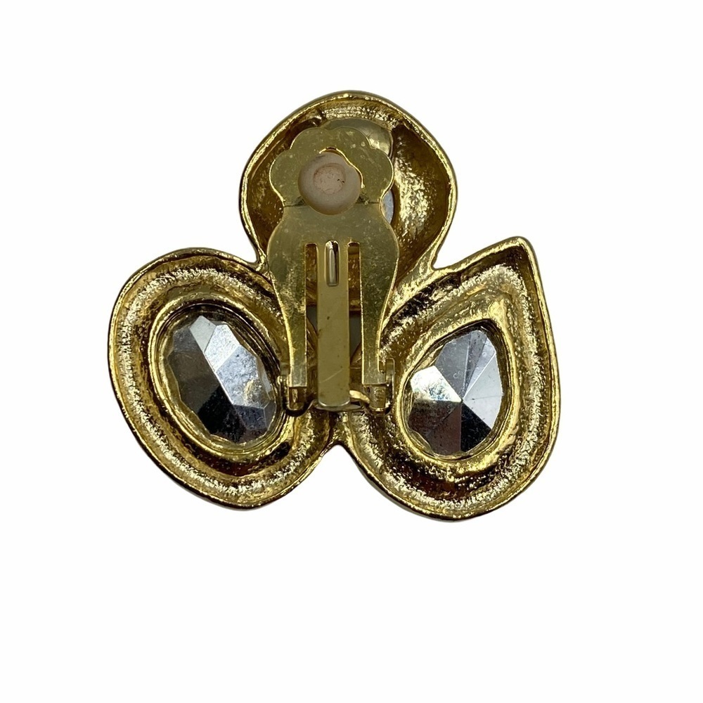 VINTAGE Faux Gold & Rhinestone Clip On Earrings - Picture 4 of 5
